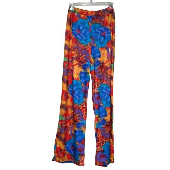 PrettyLittleThings Blue Red Abstract Print Jersey Wide Leg Pull On Pants size 4 - Picture 10 of 10